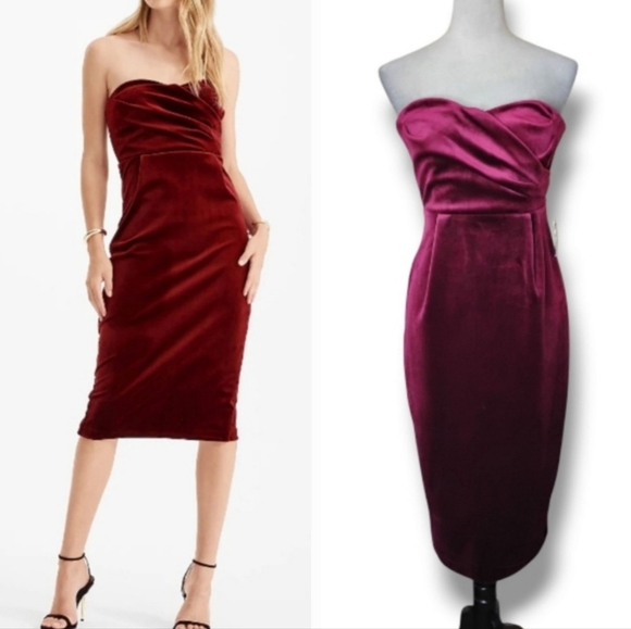 NWT Express Velvet Strapless Dress XS Deep Wine Red Holiday Party Luxe Evening - Picture 1 of 13